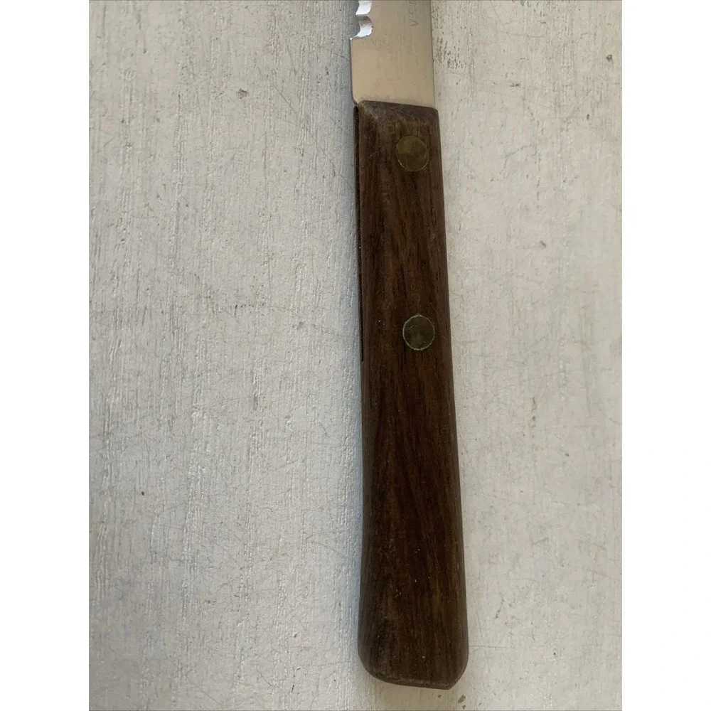Forgecraft‎ USA Steak Knife Serrated Stainless Steel Wood Handle Vintage 8.25in
